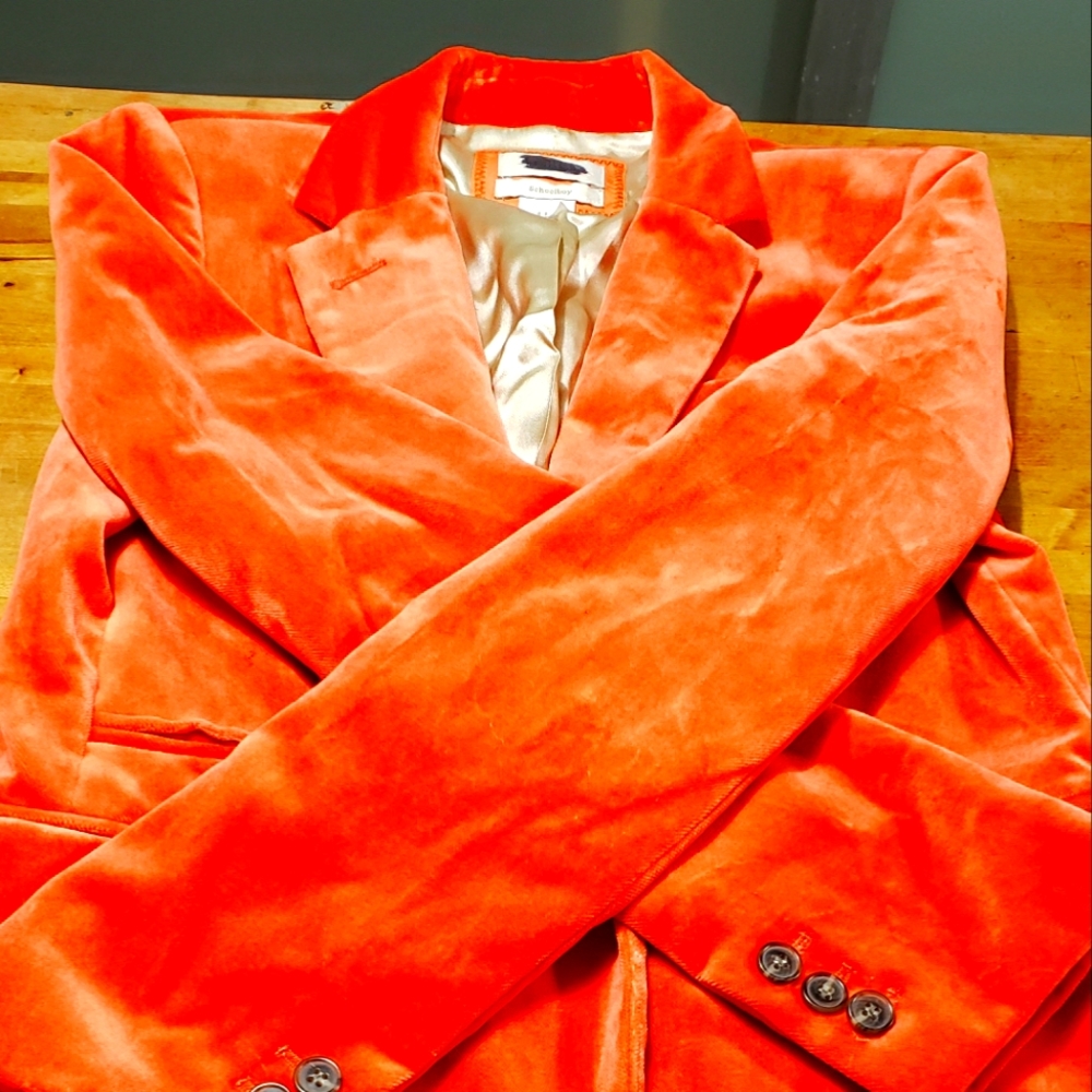 J. Crew, Velvet, Orange Schoolboy Blazer
